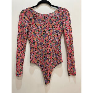 WAYF Floral Bodysuit Micro mesh Semi Sheer XS Colorful Floral Going Out Girly